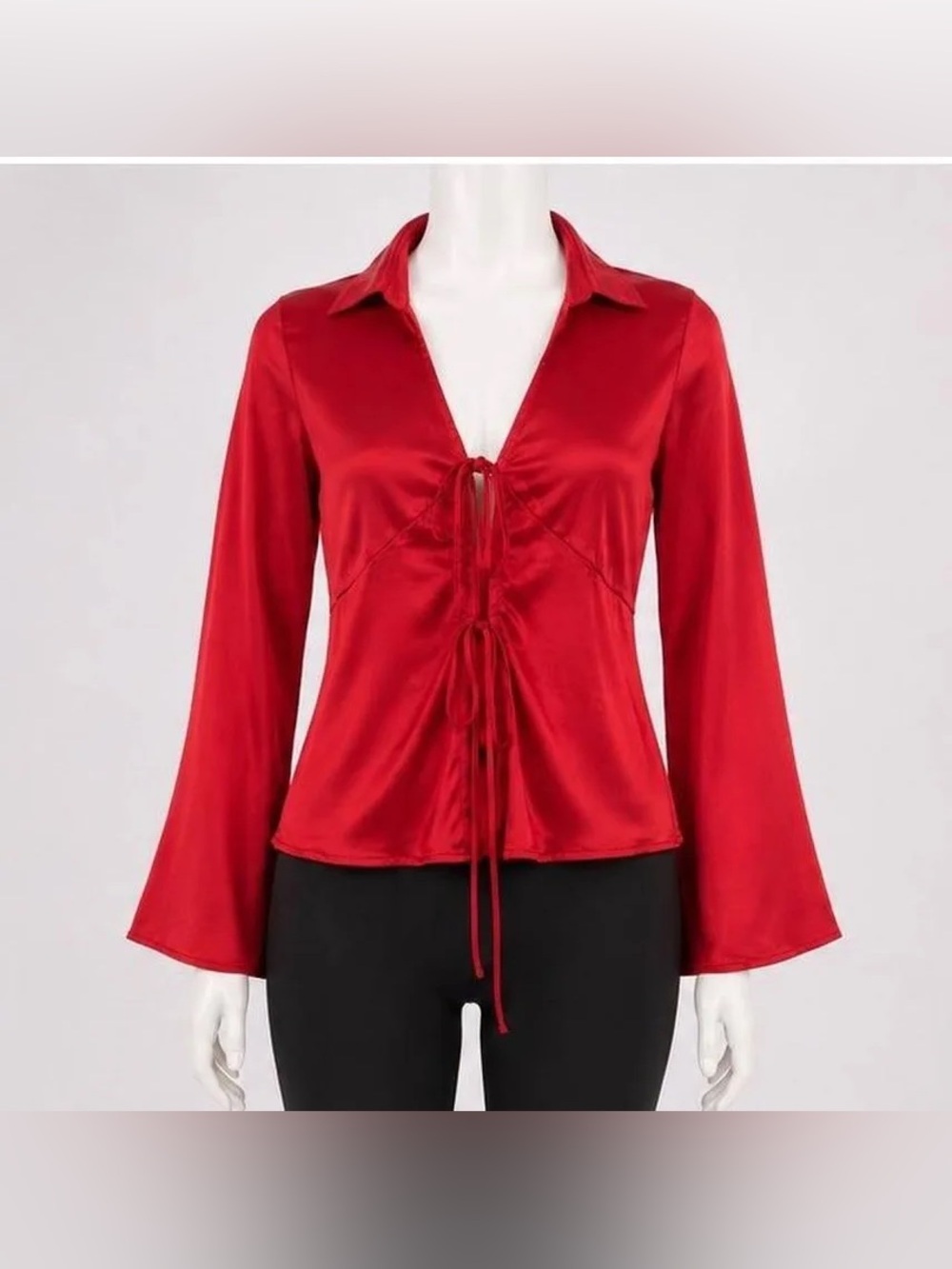 a new day Red Satin Tie-Front Blouse